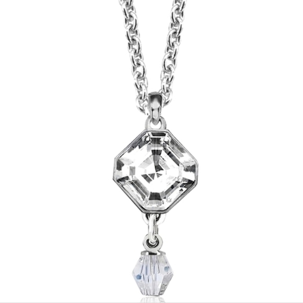 Swarovski Asscher Cut Spotlight Necklace • Silver Overlay • Vintage Glamour